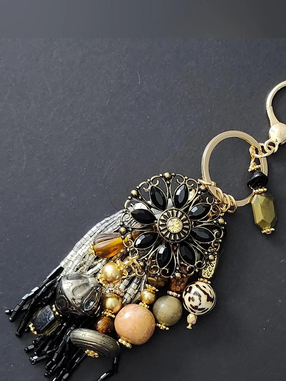Boho Purse Charm or Keychain Stone Glass Handcrafted